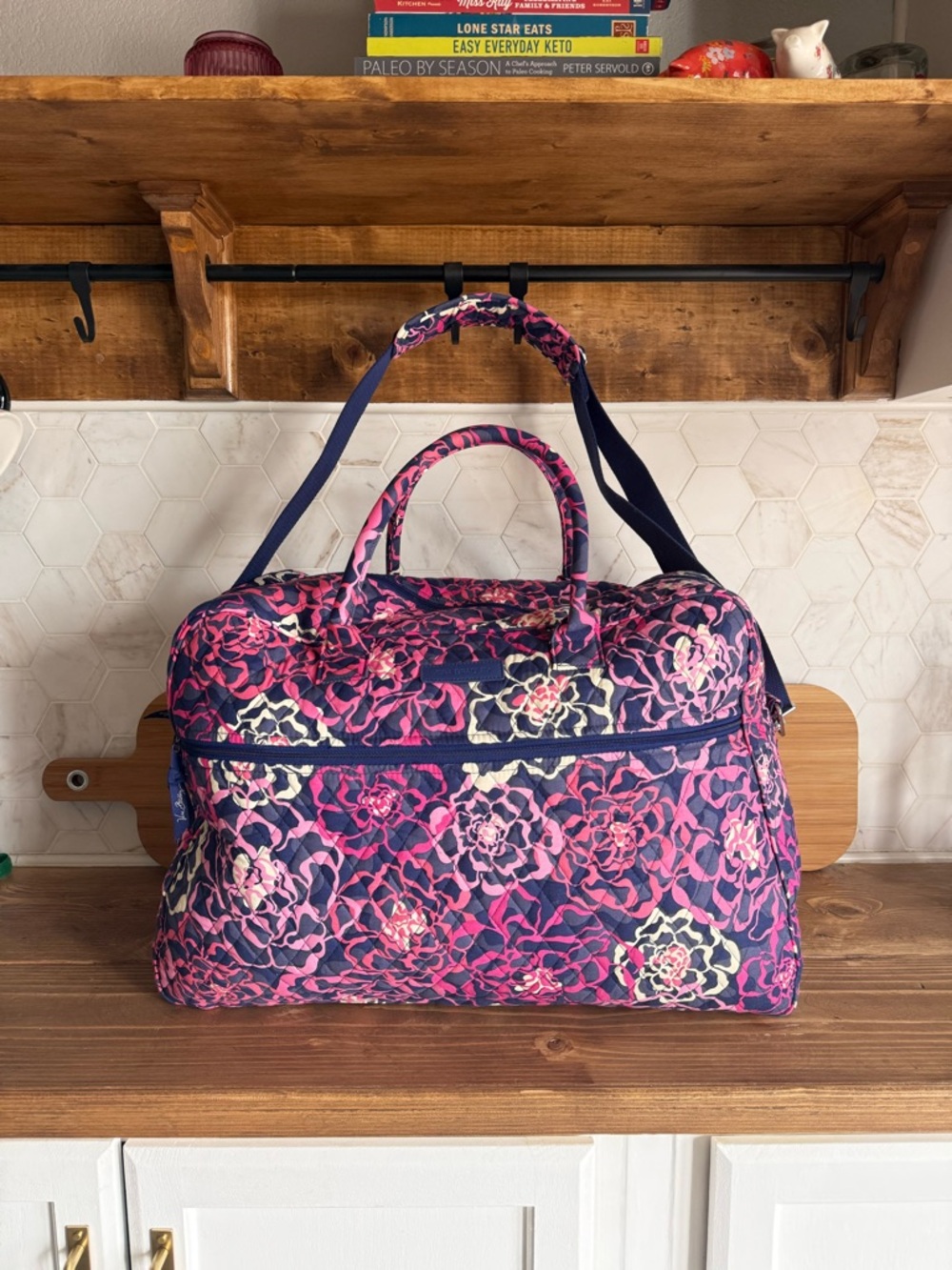 Vera Bradley Katalina Pink Weekender Extra Large Travel Duffel Bag Blue Pink EUC
